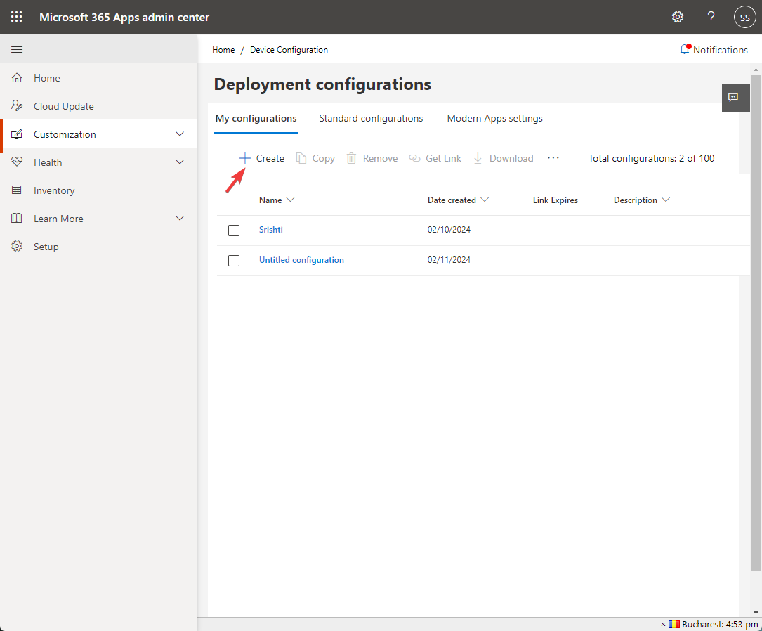Создание новой конфигурации и сохранение в облаке