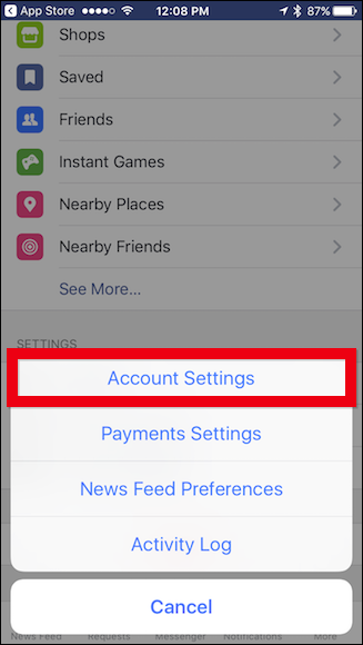 Экран настроек в мобильном приложении