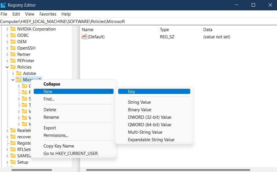 Создание ключа Edge в реестре