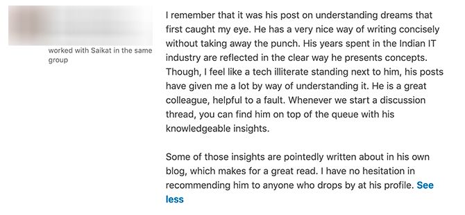 linkedin recommendation sample