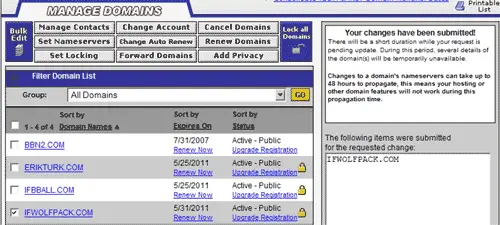 GoDaddy: подтверждение изменения серверов имён