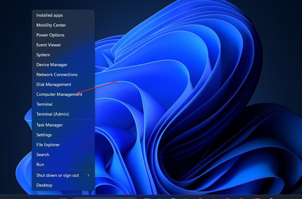 Меню Win+X с опцией «Управление компьютером»