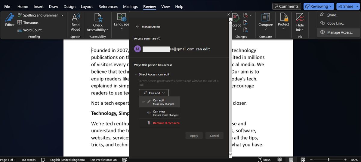 Отключение доступа к документу