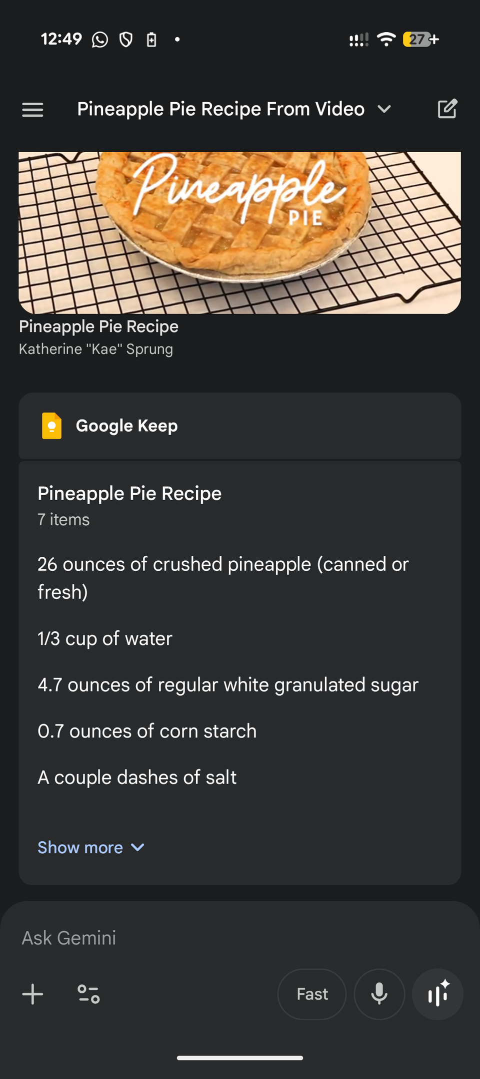 Create a Google Keep Note from a Youtube video receipe on Android with Gemini-part2.
