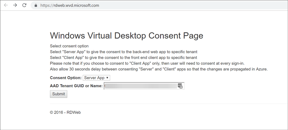 Скриншот страницы согласия приложения WVD в Azure