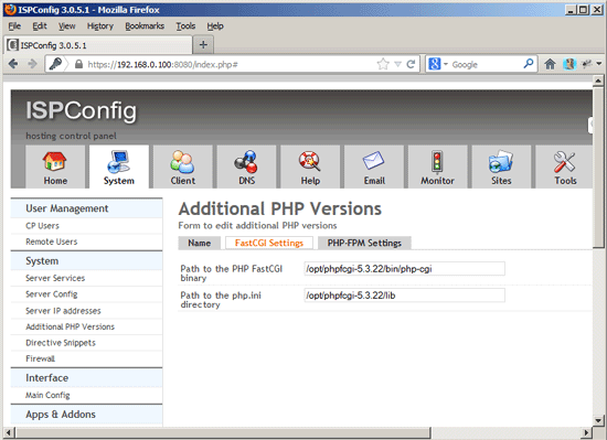 Параметры FastCGI для новой версии PHP в ISPConfig
