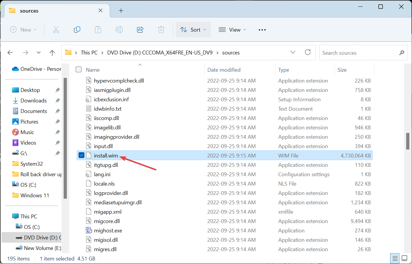 Файл install.wim в папке Sources