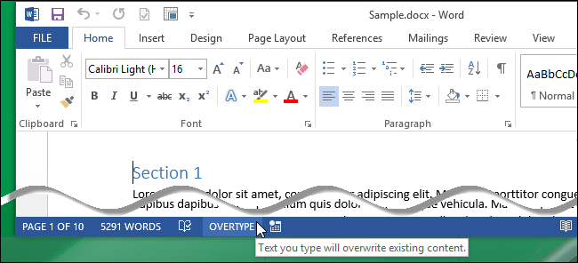 Режимы Вставка и Замена в Word 2013