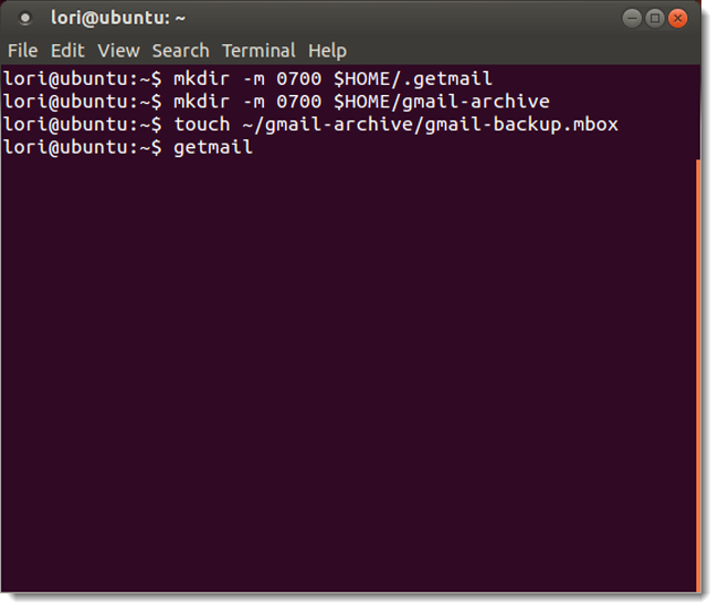 Запуск getmail в терминале — процесс загрузки сообщений