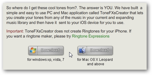 Sélection de la version de ToneFXsCreator sur la page