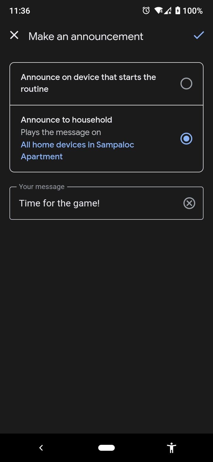 пример объявления действия в домашней рутине