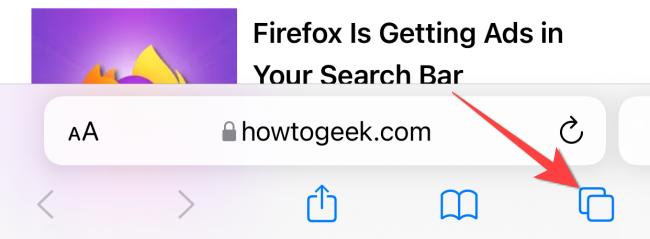 Нажмите кнопку «Вкладки» в левом нижнем углу Safari