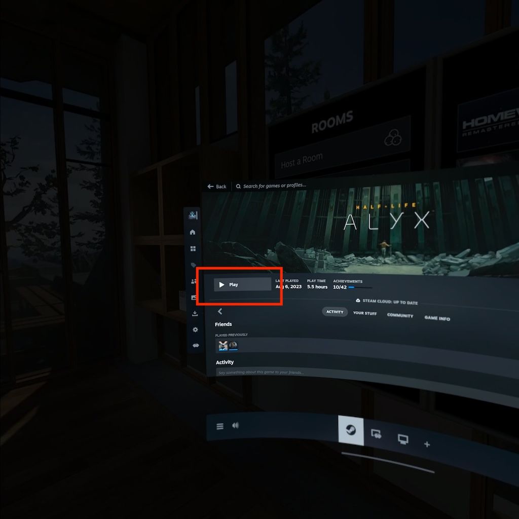 Страница Half-Life Alyx в приложении Steam Link на Quest.