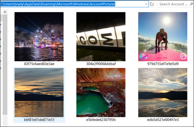 Превью изображений в папке AccountPictures для выбора и удаления