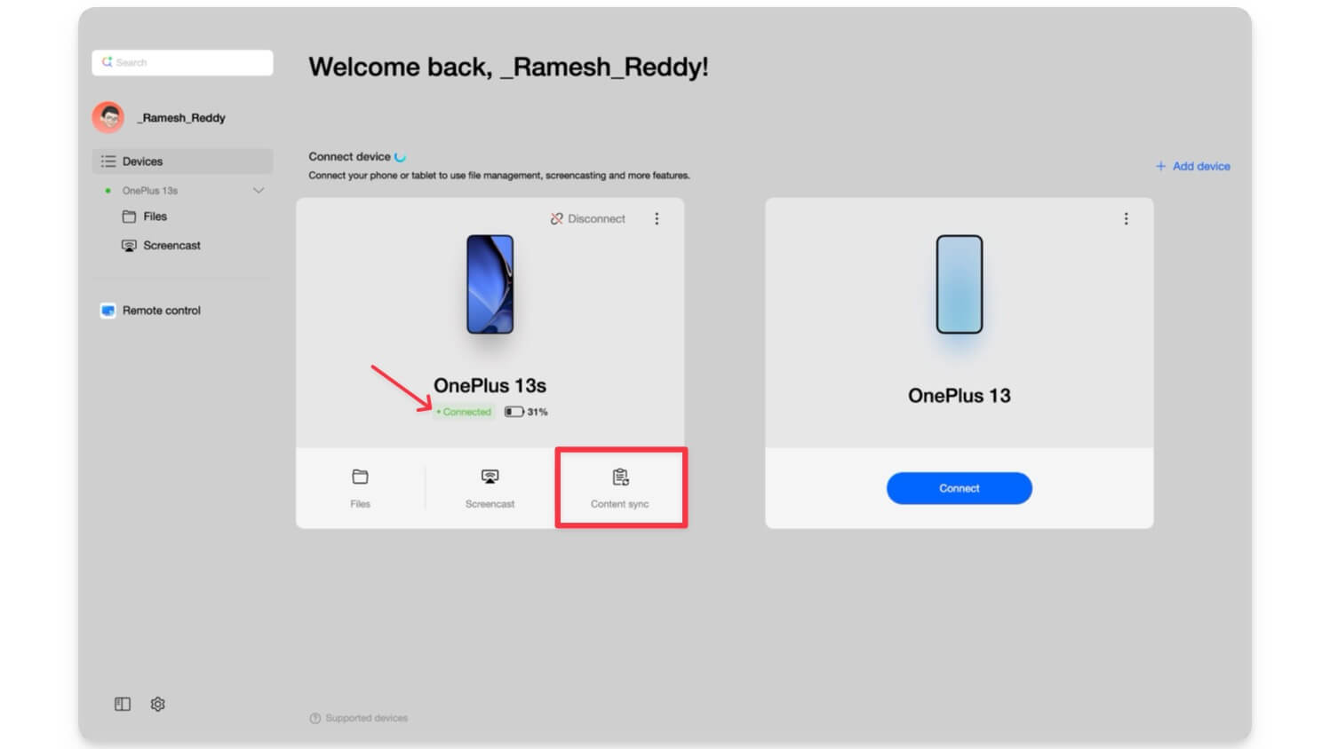 ensure devices is connected and tap on the clipboard sync icon