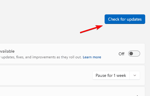 Кнопка Проверить наличие обновлений в настройках Windows 11