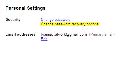 Страница персональных настроек Google — параметры безопасности