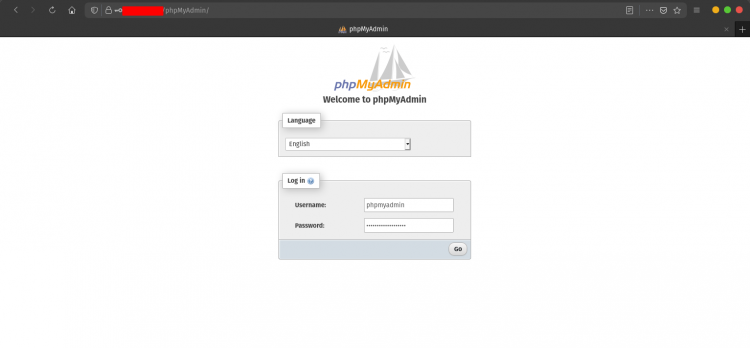 Страница входа phpMyAdmin