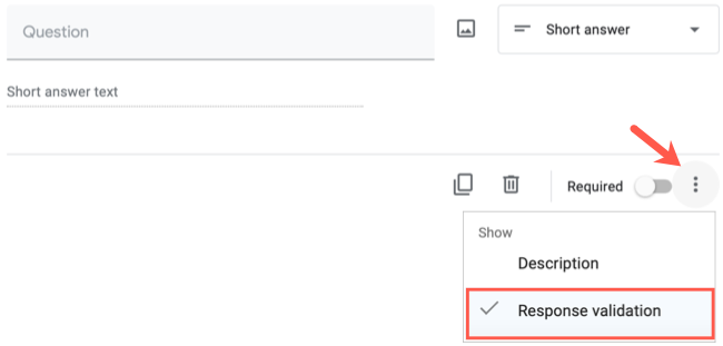 Выбор параметра «Проверка ответов» в меню вопроса