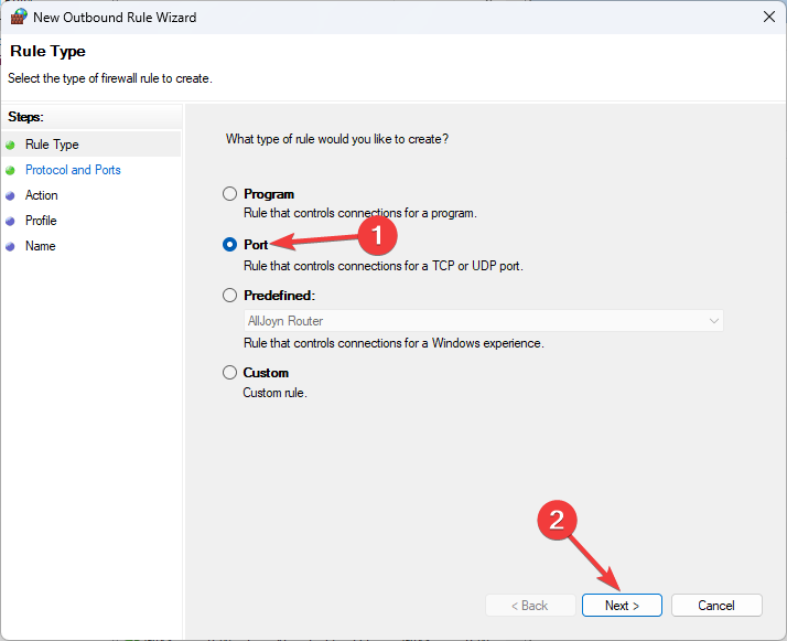 Указание порта TCP