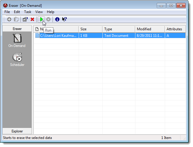 Окно Eraser с параметрами задания и списком задач