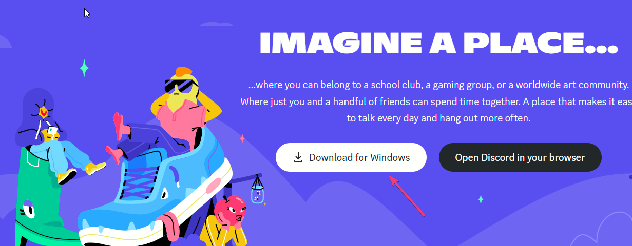 Кнопка скачивания Discord с официального сайта