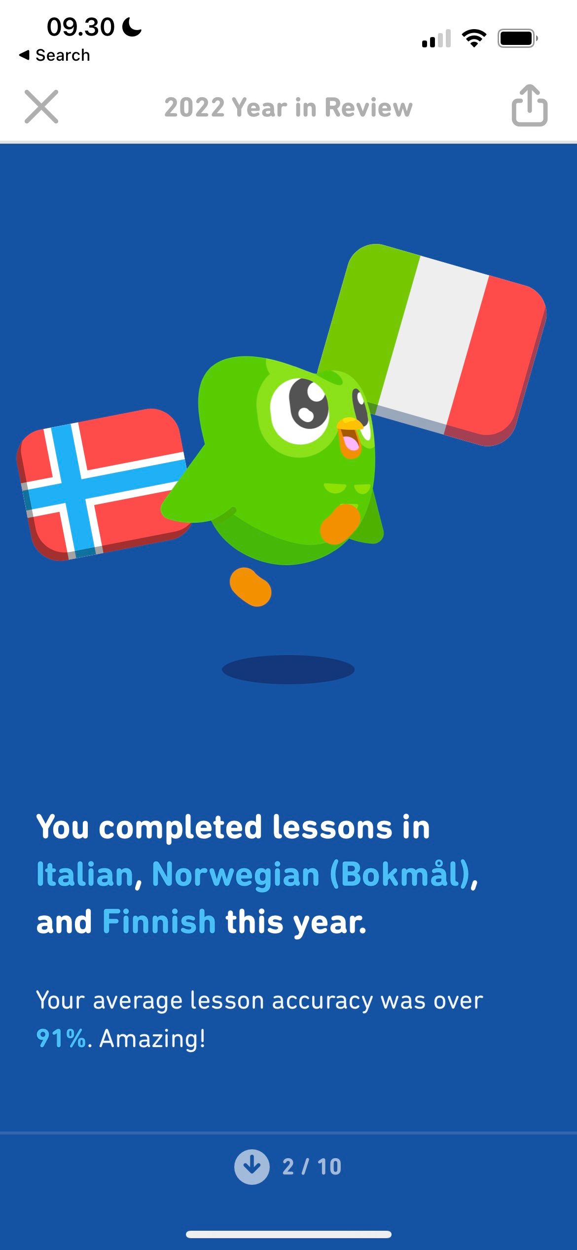 Скриншот изучаемых языков в Duolingo