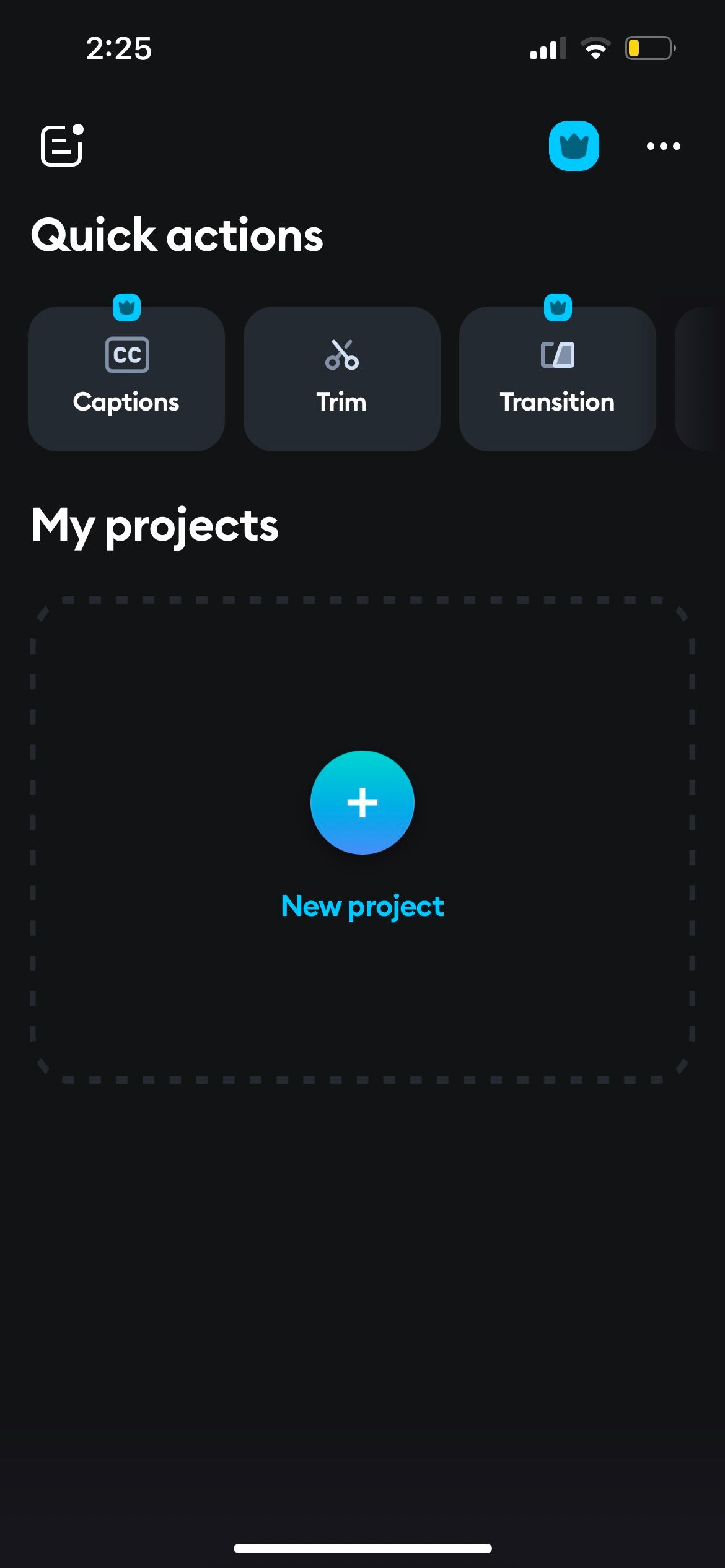 создание нового видеопроекта в Splice