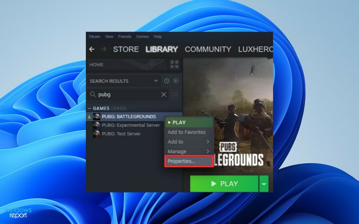 Свойства игры в Steam