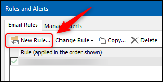Кнопка «New Rule» в меню правил Outlook.