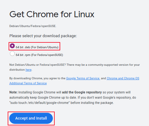 Selecting the correct Google Chrome installation file..
