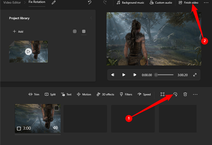 Иконка поворота в Video Editor