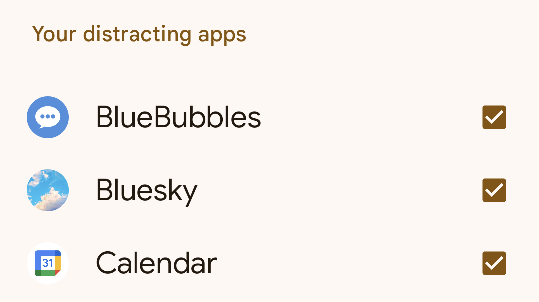 Select distracting apps