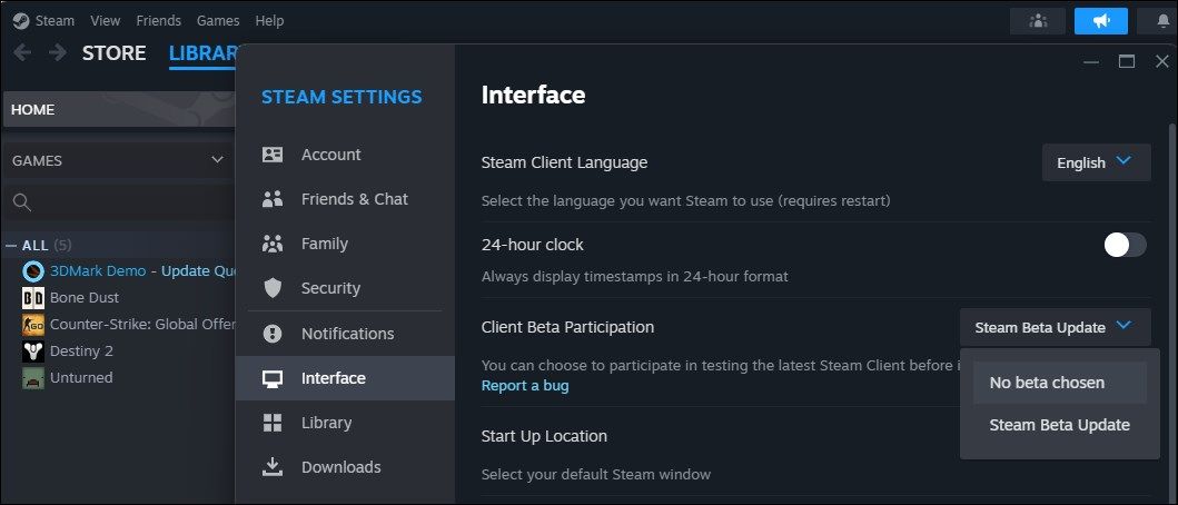 disable steam client beta