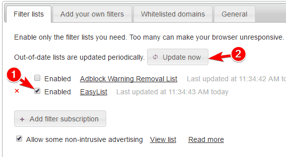 Обновление EasyList в Adblock Plus