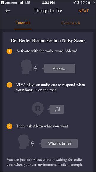 Главный экран приложения Roav Viva с логотипом Alexa — готовность устройства