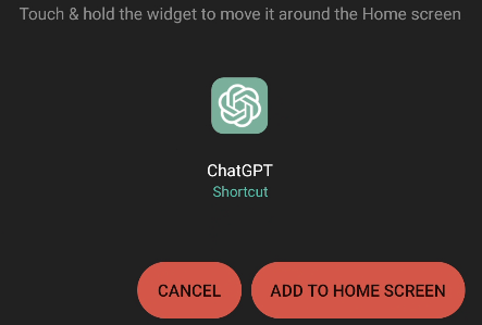 Перетащите значок или подтвердите добавление на главный экран