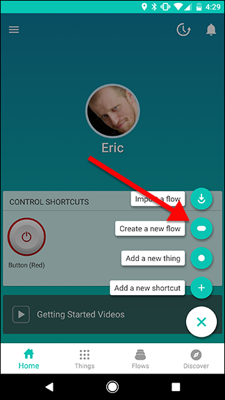 Список действий при создании Flow в Stringify
