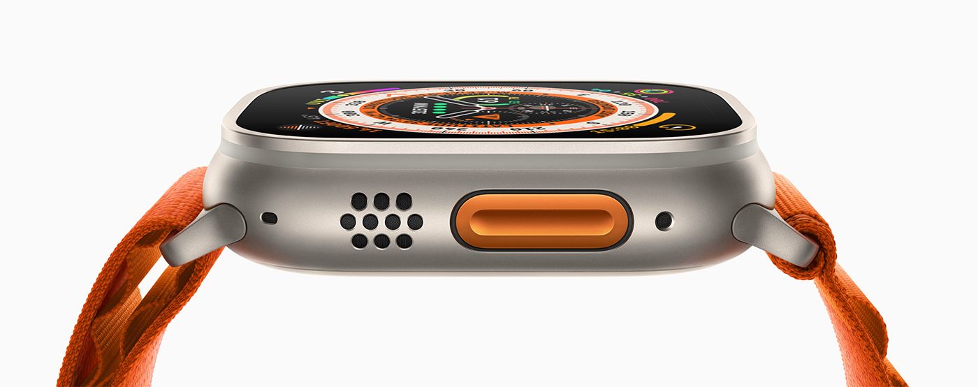 Вид кнопки Action Button и её расположение на Apple Watch Ultra