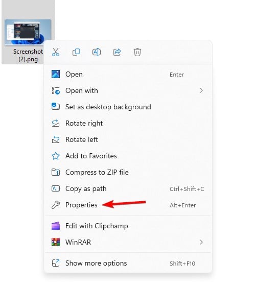 Открыть свойства файла изображения в Windows