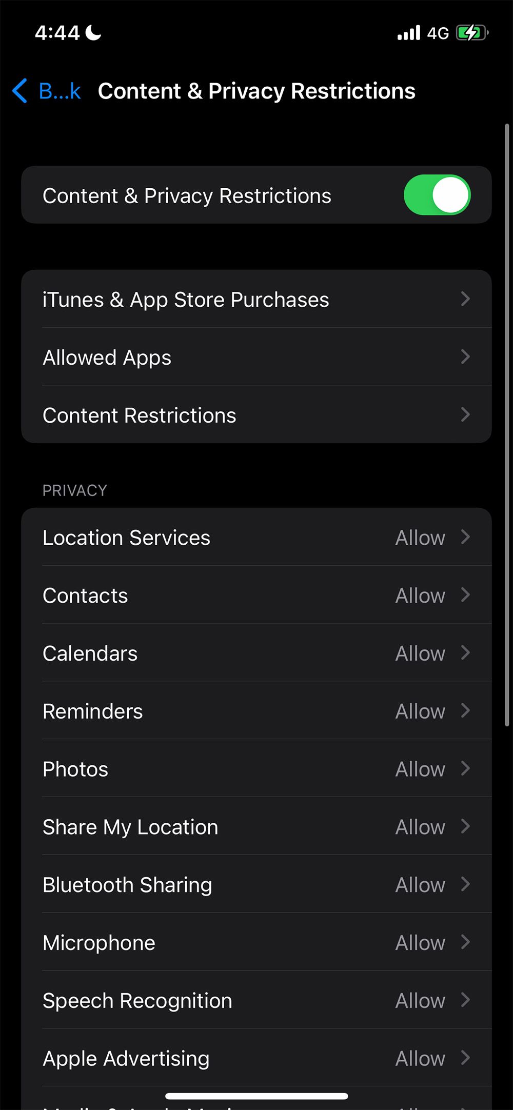 Настройки контента в Экранном времени