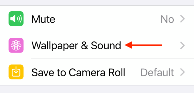 Пункт «Обои и звук» в настройках чата iPhone