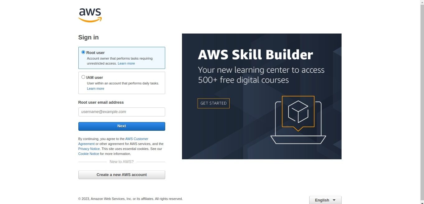 Страница входа AWS
