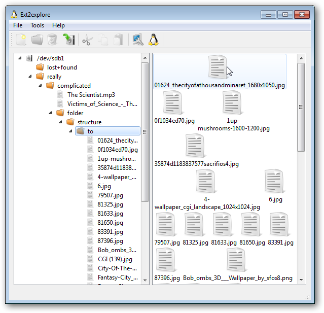 Просмотр разделов ext в Ext2explore