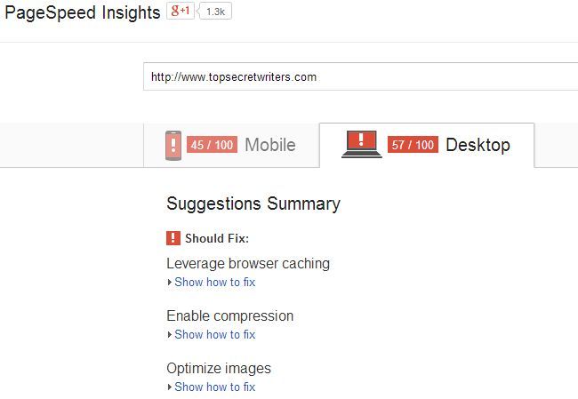Скриншот PageSpeed Insights с показателями производительности сайта
