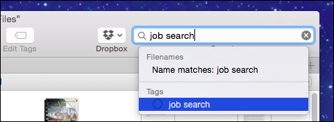 Меню выбора тегов в Finder при поиске