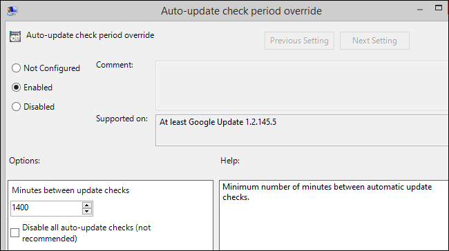 Параметр частоты проверки обновлений Google Update