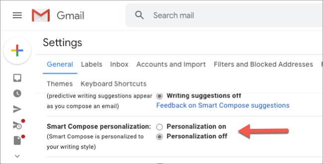 Включите персонализацию для Smart Compose