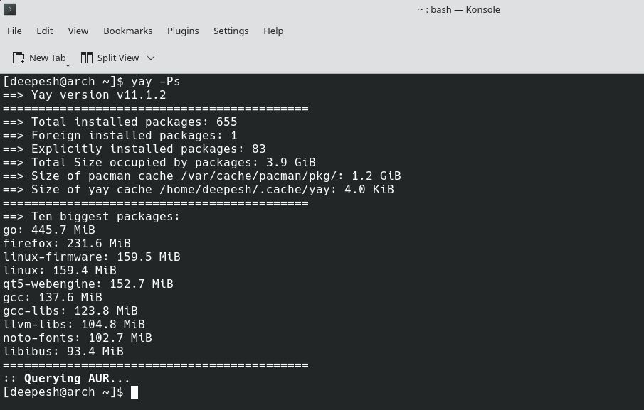 Вывод статистики с помощью yay