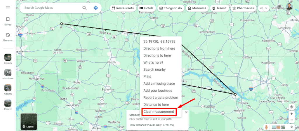 Очистка измерения через контекстное меню